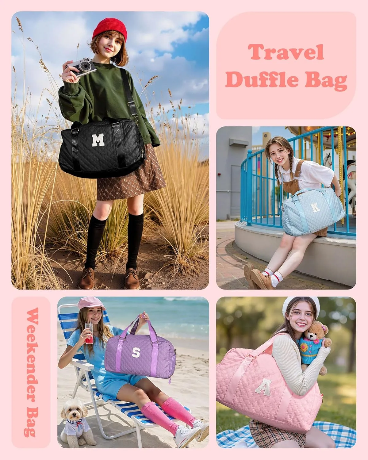 Duffle Bag Girls, Weekender Bags for Women, Personalized Gym bag for Girls, Monogram Duffel bags, Birthday Gift for Kids, Teens, Women, Mom, Teacher