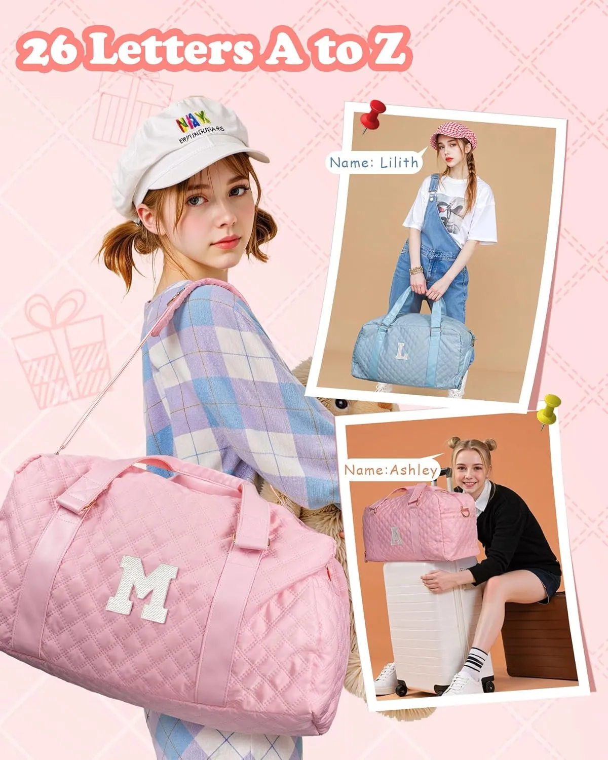 Duffle Bag Girls, Weekender Bags for Women, Personalized Gym bag for Girls, Monogram Duffel bags, Birthday Gift for Kids, Teens, Women, Mom, Teacher