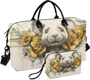 Duffle Bag Rat Floral for Travel, Gym Bag with Multiple Interior Pockets for Men Women Overnight Purse Included 20.5 x 1.9 x 13.8 In