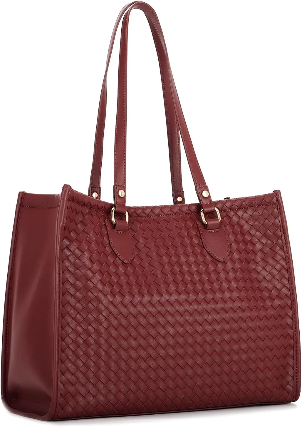 E Woven Pattern Tote Bag for Women Vegan Leather Top Handle Handbag
