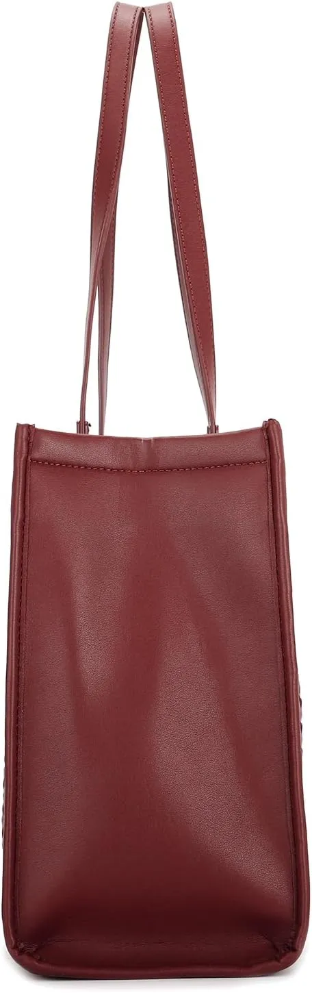 E Woven Pattern Tote Bag for Women Vegan Leather Top Handle Handbag