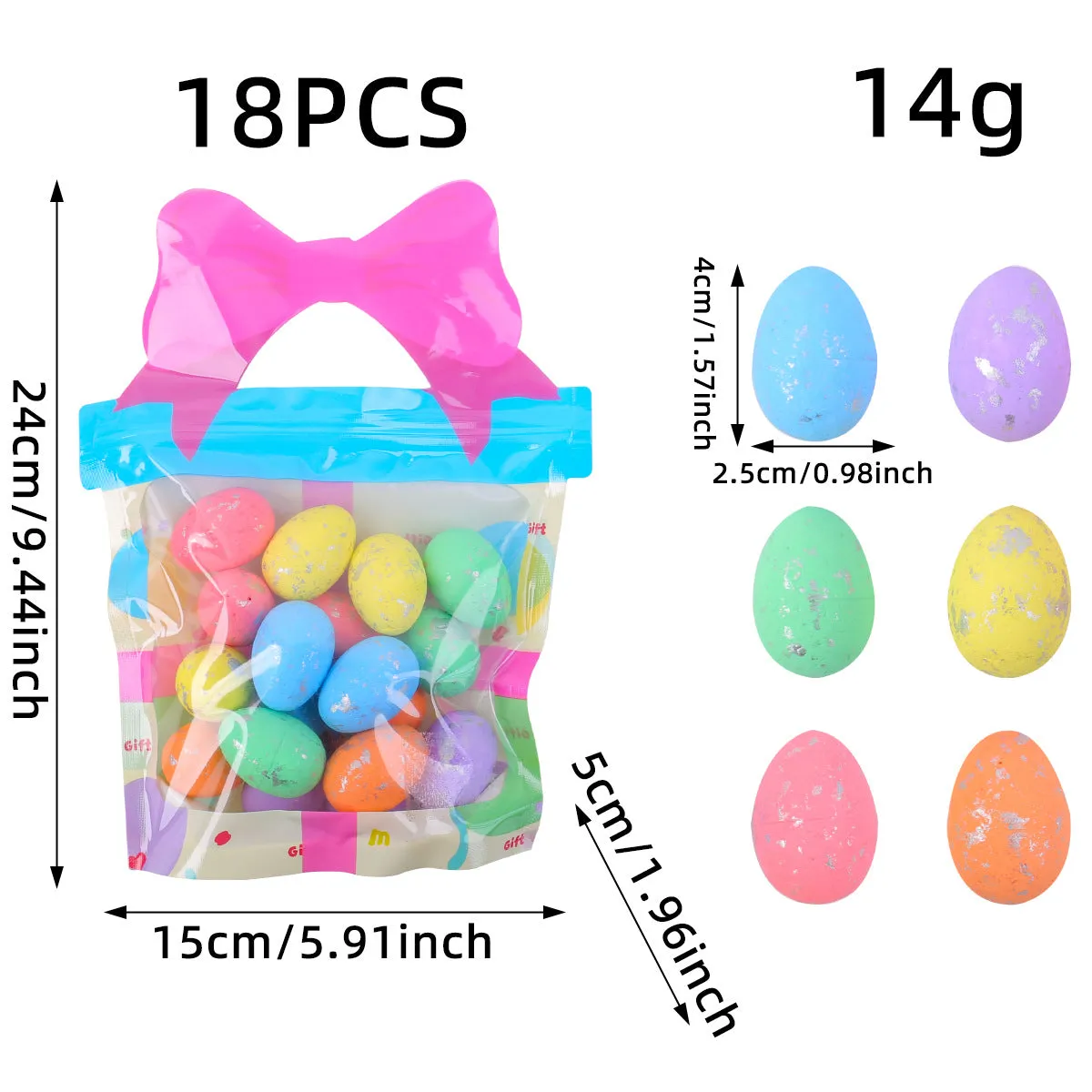 Easter Egg Gift Bag | Colorful Foam Eggs in Bow Pouch
