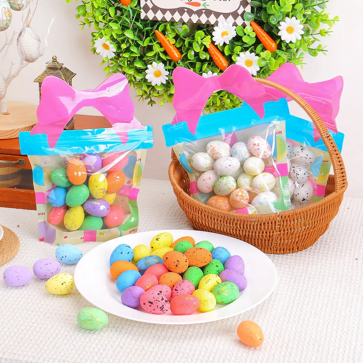 Easter Egg Gift Bag | Colorful Foam Eggs in Bow Pouch