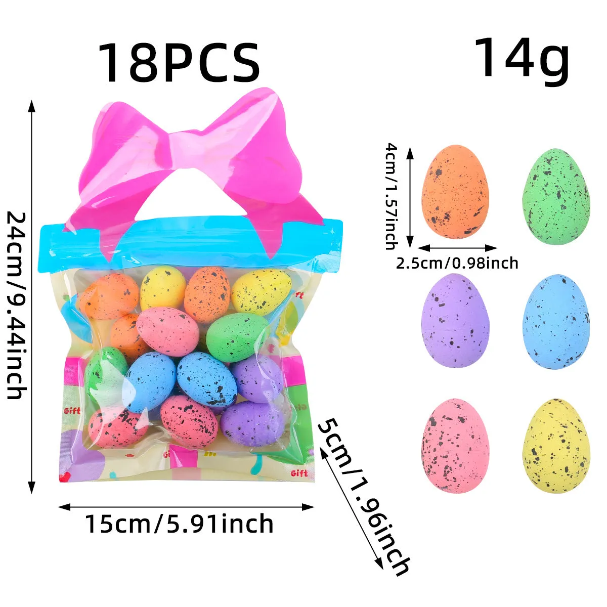 Easter Egg Gift Bag | Colorful Foam Eggs in Bow Pouch
