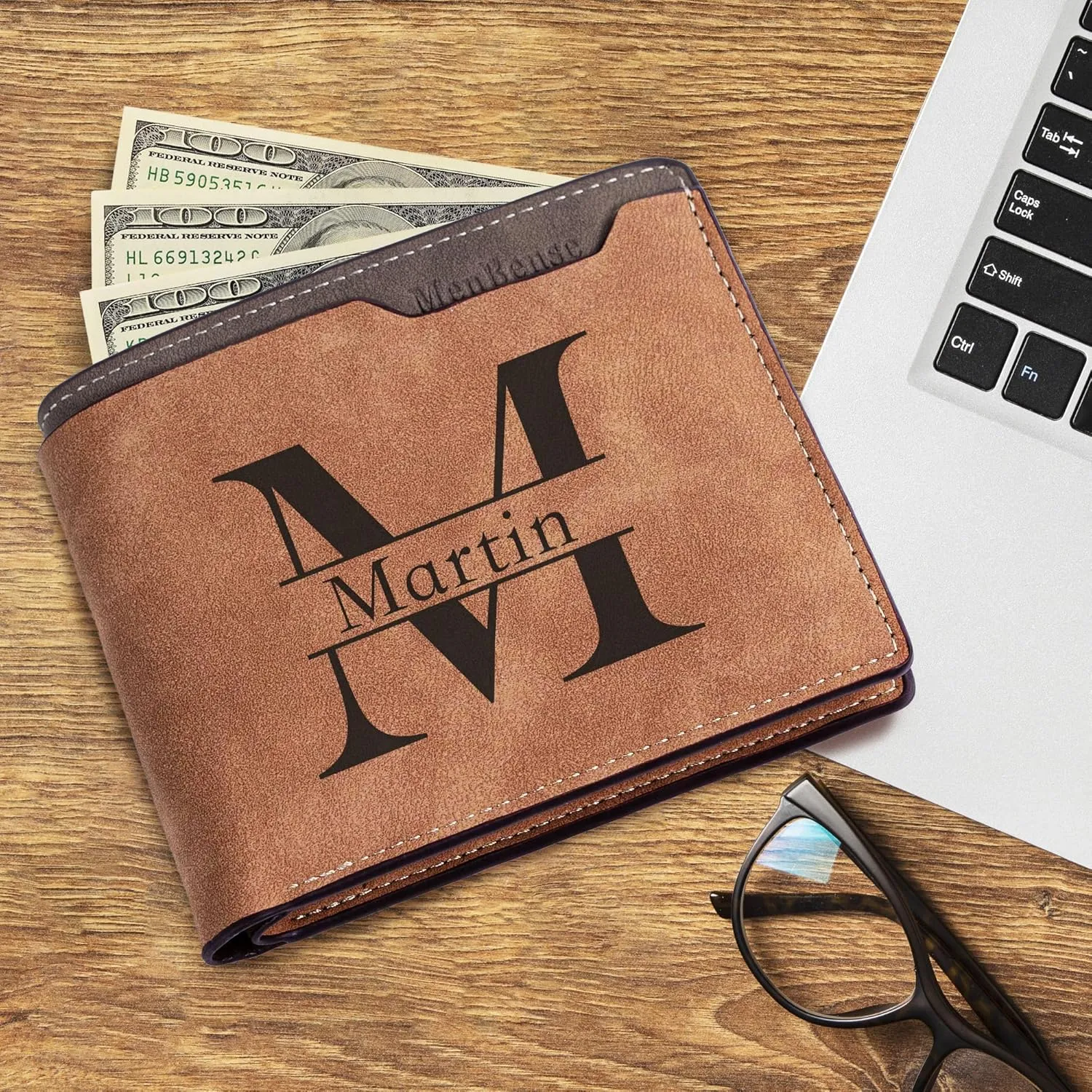 Easycosy Custom Photo Wallet for Men Personalized Engraved Picture & Name Gifts for Men Boyfriend Fiance Husband Dad Birthday Gifts