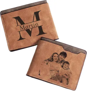 Easycosy Custom Photo Wallet for Men Personalized Engraved Picture & Name Gifts for Men Boyfriend Fiance Husband Dad Birthday Gifts