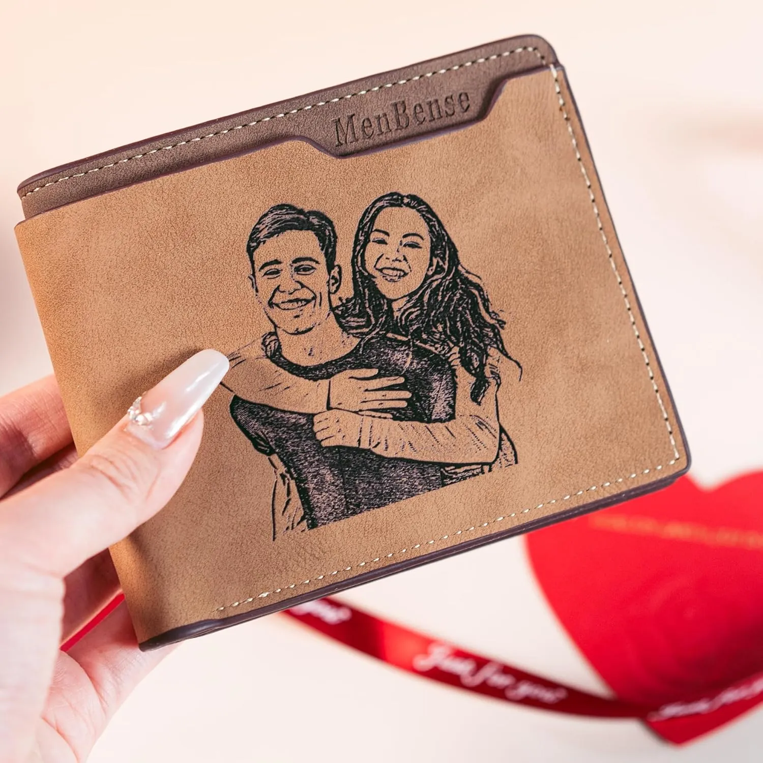 Easycosy Custom Photo Wallet for Men Personalized Engraved Picture & Name Gifts for Men Boyfriend Fiance Husband Dad Birthday Gifts