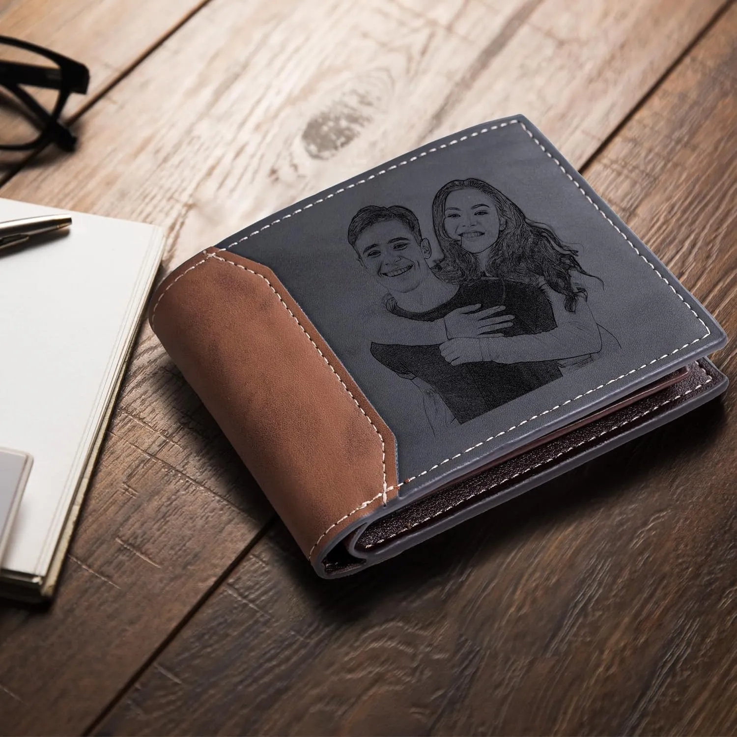 Easycosy Custom Wallet for Men Personalized Photo Wallet Engraved Customized Picture Gifts for Him, Boyfriend Husband Dad Father Christmas Anniversary Birthday Gifts Style 8