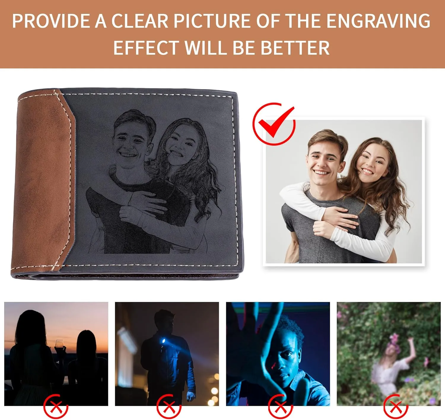 Easycosy Custom Wallet for Men Personalized Photo Wallet Engraved Customized Picture Gifts for Him, Boyfriend Husband Dad Father Christmas Anniversary Birthday Gifts Style 8