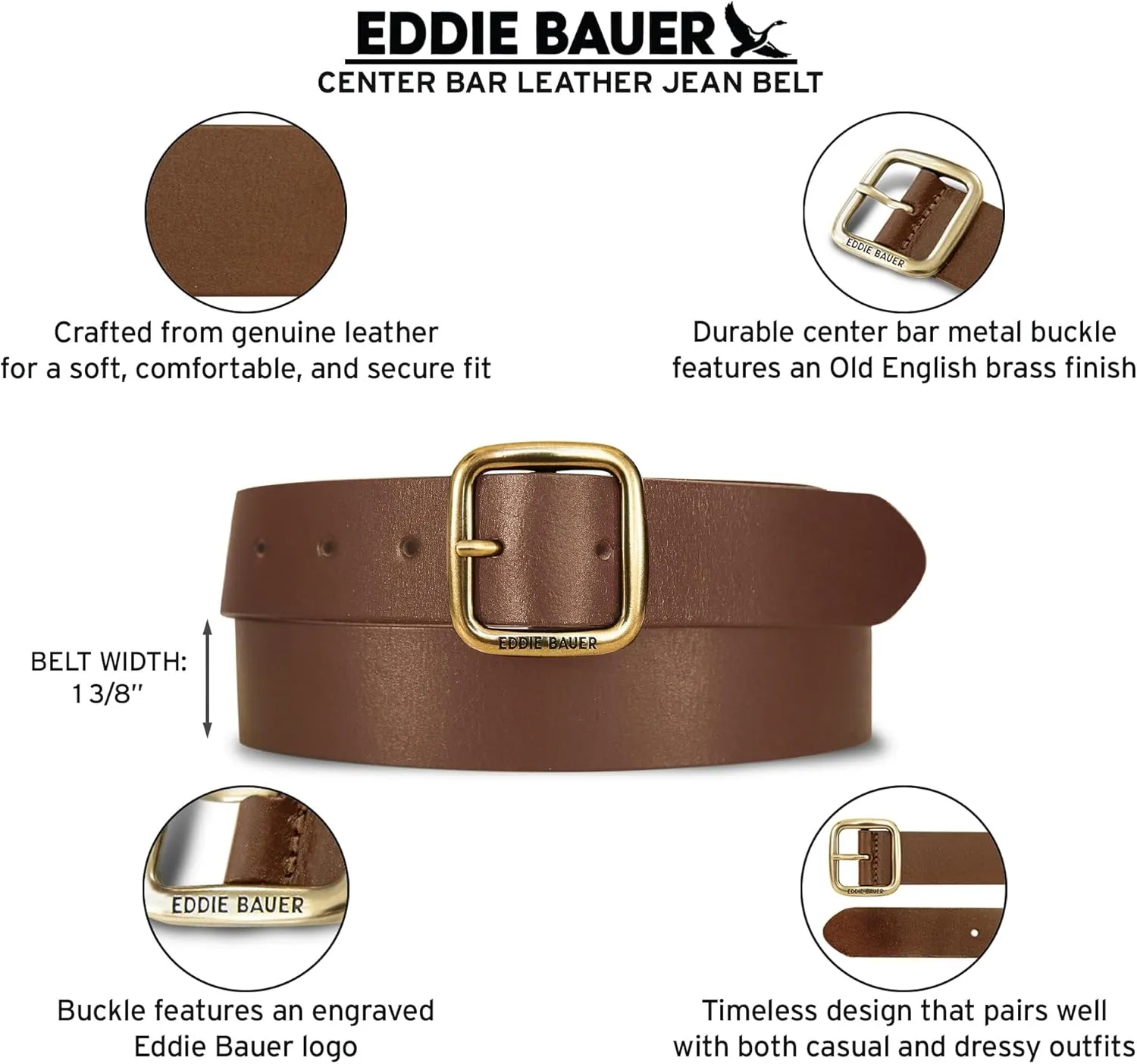 Eddie Bauer Women's Casual Leather Belts with Durable Metal Buckle