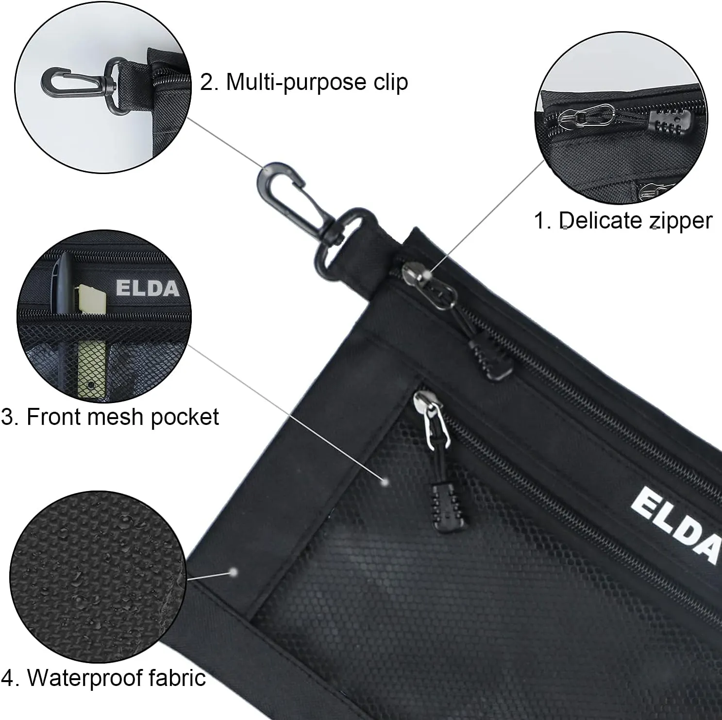 ELDA Tool Bag with Zipper Waterproof Organizer and Storage for Men Heavy Duty Tool Pouch Multi-Purpose Clip on Zipper Pouch Tote Bag,5pack