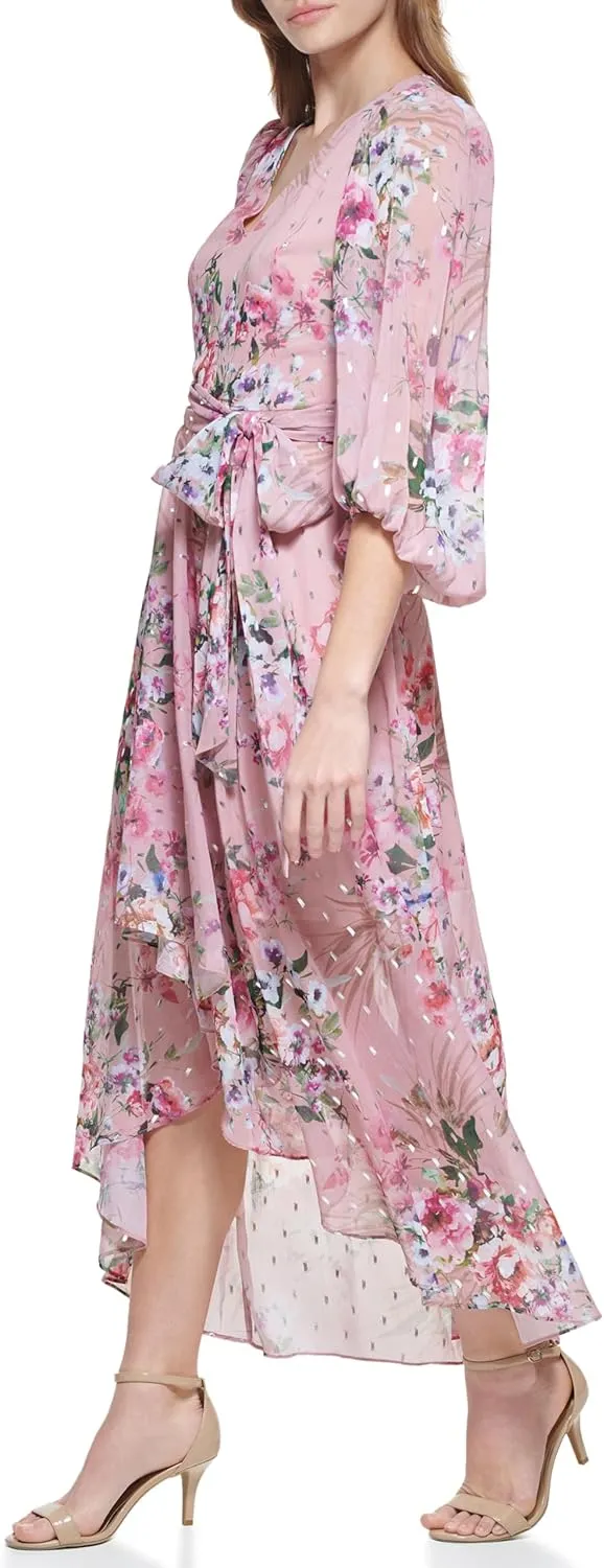 Eliza J Women's 3/4 Balloon Sleeve V-Neck Hi-lo Maxi Dress
