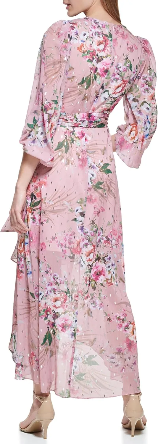Eliza J Women's 3/4 Balloon Sleeve V-Neck Hi-lo Maxi Dress