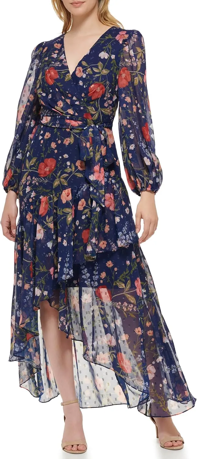 Eliza J Women's Balloon Sleeve V-Neck Hi-lo Maxi Dress