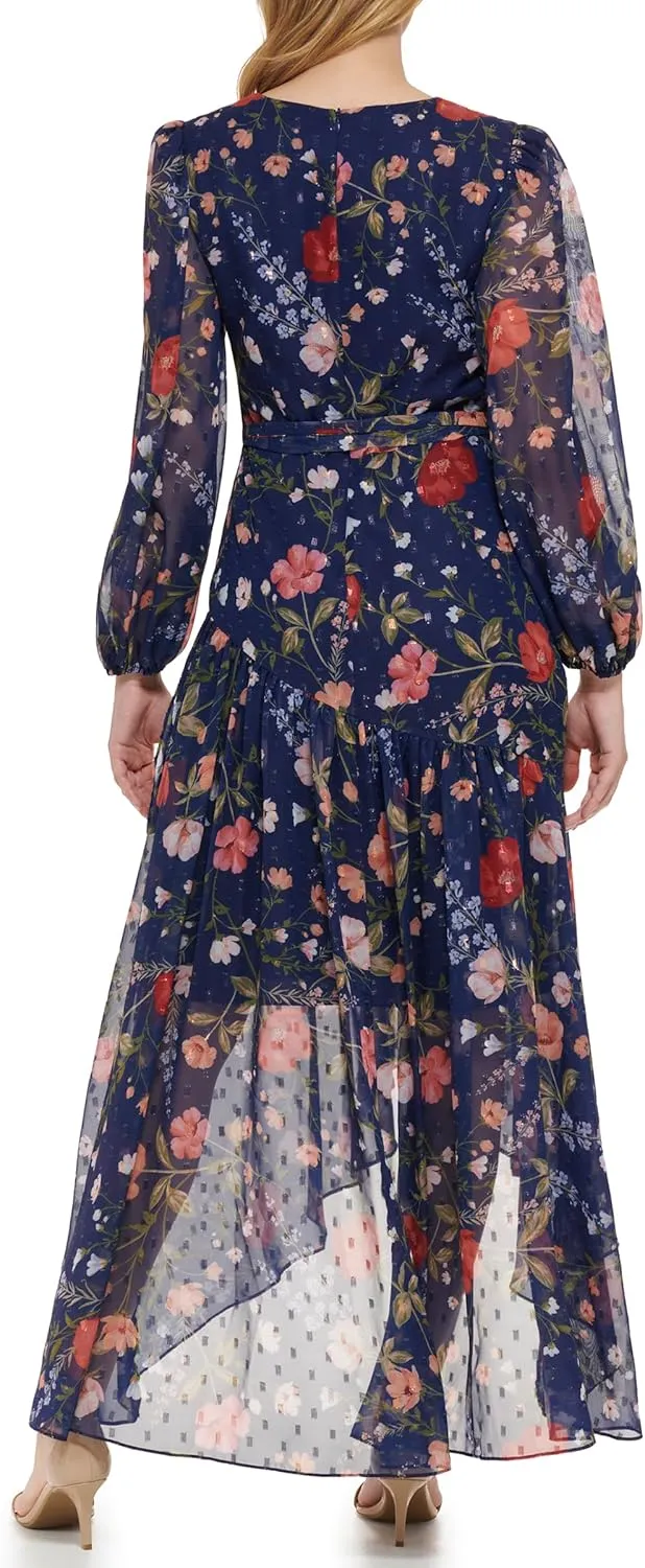 Eliza J Women's Balloon Sleeve V-Neck Hi-lo Maxi Dress