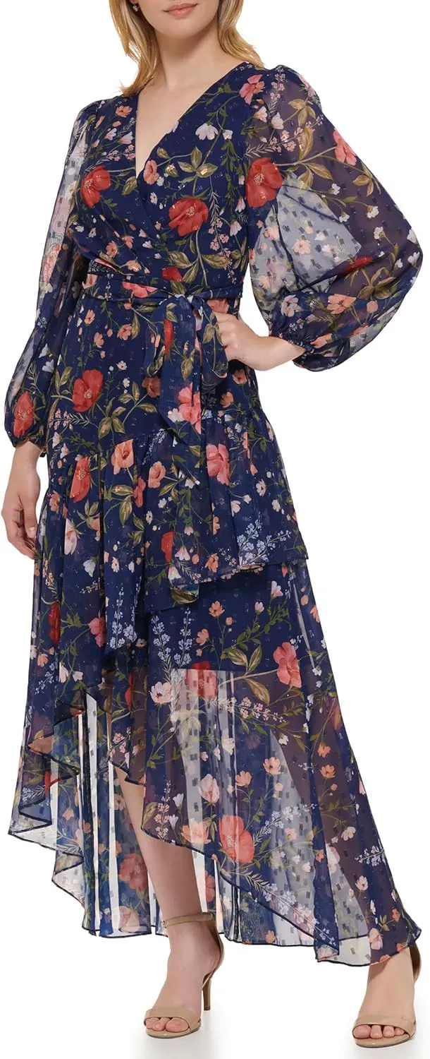 Eliza J Women's Balloon Sleeve V-Neck Hi-lo Maxi Dress