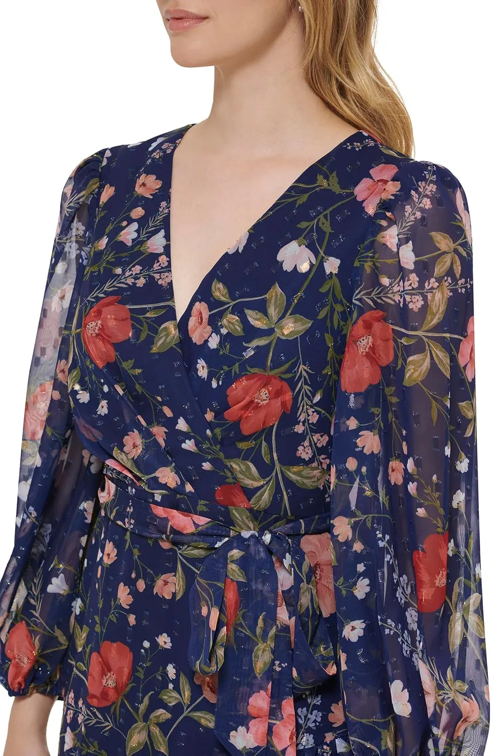 Eliza J Women's Balloon Sleeve V-Neck Hi-lo Maxi Dress