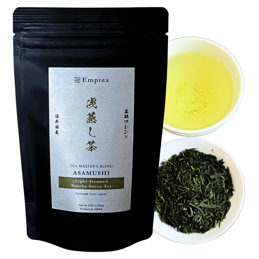 Emptea Light-Steamed Sencha Green Tea Asamushi - Tea Master's Blend Japan Unsweetened First Harvest Authentic Organic Japanese Green Tea Loose Leaf 2.82 oz (80g)