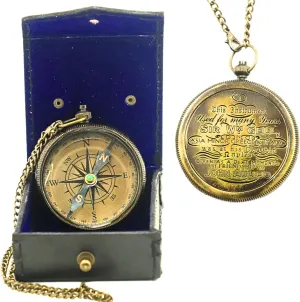 Engraved Working Handmade Antique Brass Compass Gift for Men with Stamped Leather Case | Pocket Chain Compass with Leather Case