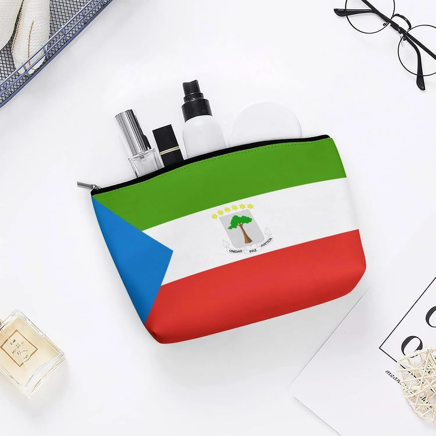 Equatorial Guinea Flag Portable Cosmetic Organizer Bag Travel Makeup for Women