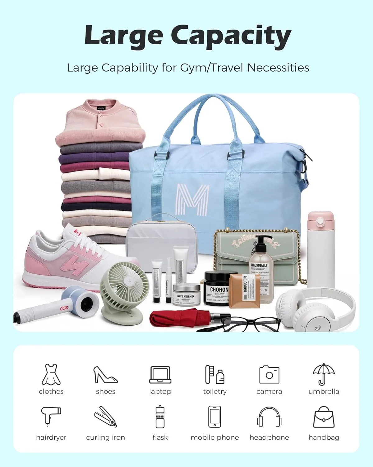 Essentials for Teen Girls, 6 7 8 9 10 Year Old Girl Gifts-Girls Initial Travel Duffel Bags, Kids Sports Bag, Personalized Weekender Bags Overnight Bag, Girl Must Haves (Letter A)