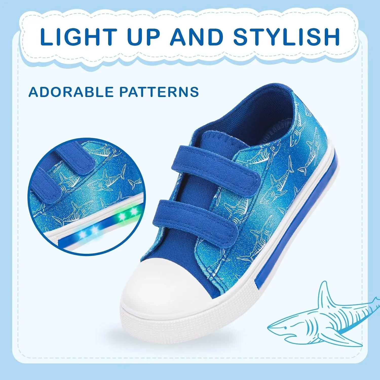 EUXTERPA Toddler Light Up Sneakers Kids Casual Canvas Shoes with Adjustable Strap for Girls Boys