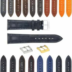 Ewatchparts 17-24mm Leather Watch Band Strap With Deployment Clasp Compatible With Bulova Watch 3B