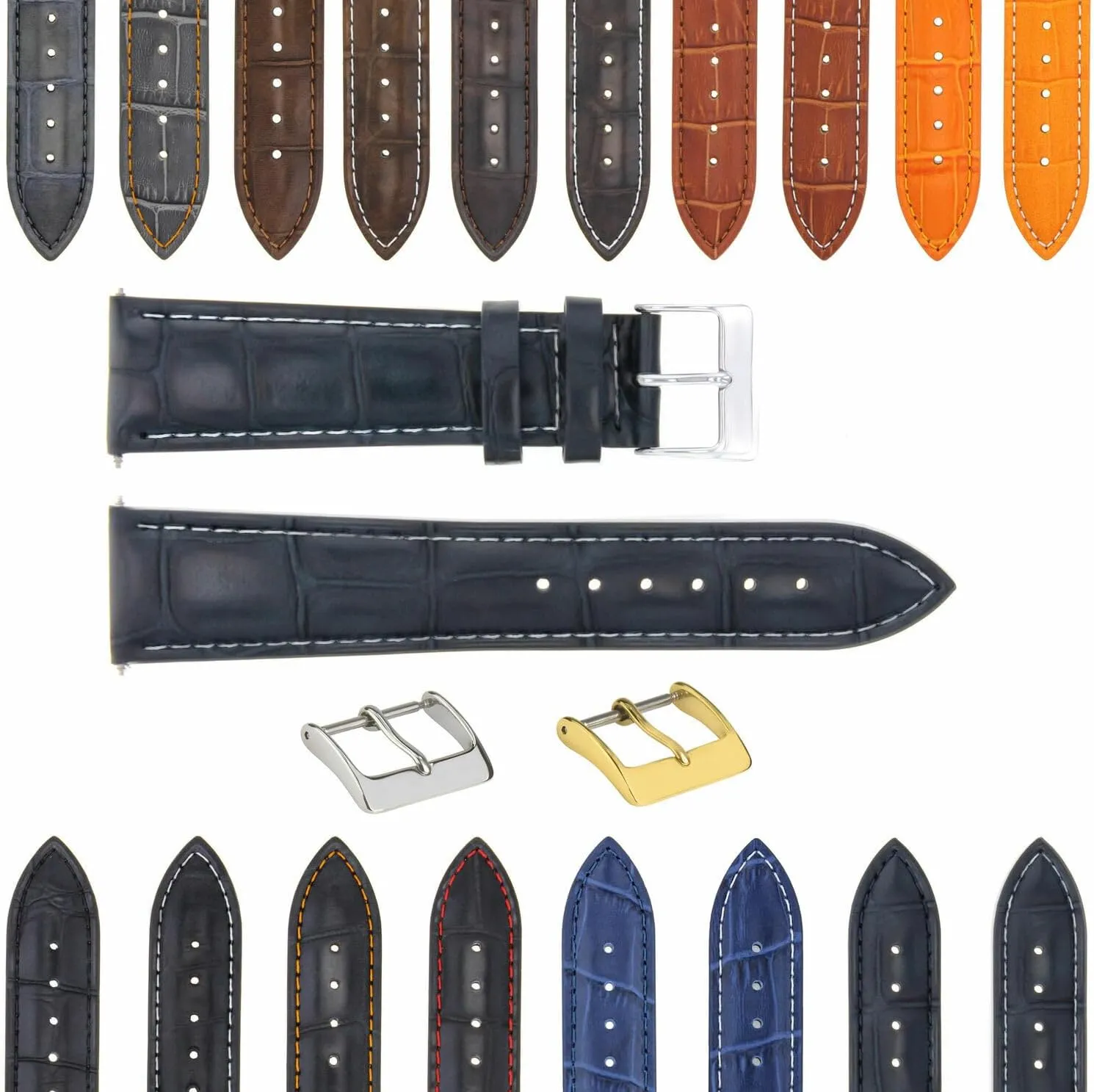 Ewatchparts 17-24mm Leather Watch Band Strap With Deployment Clasp Compatible With Bulova Watch 3B