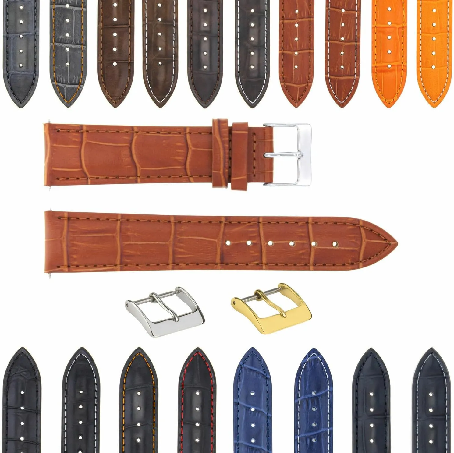 Ewatchparts 17-24mm Leather Watch Band Strap With Deployment Clasp Compatible With Bulova Watch 3B