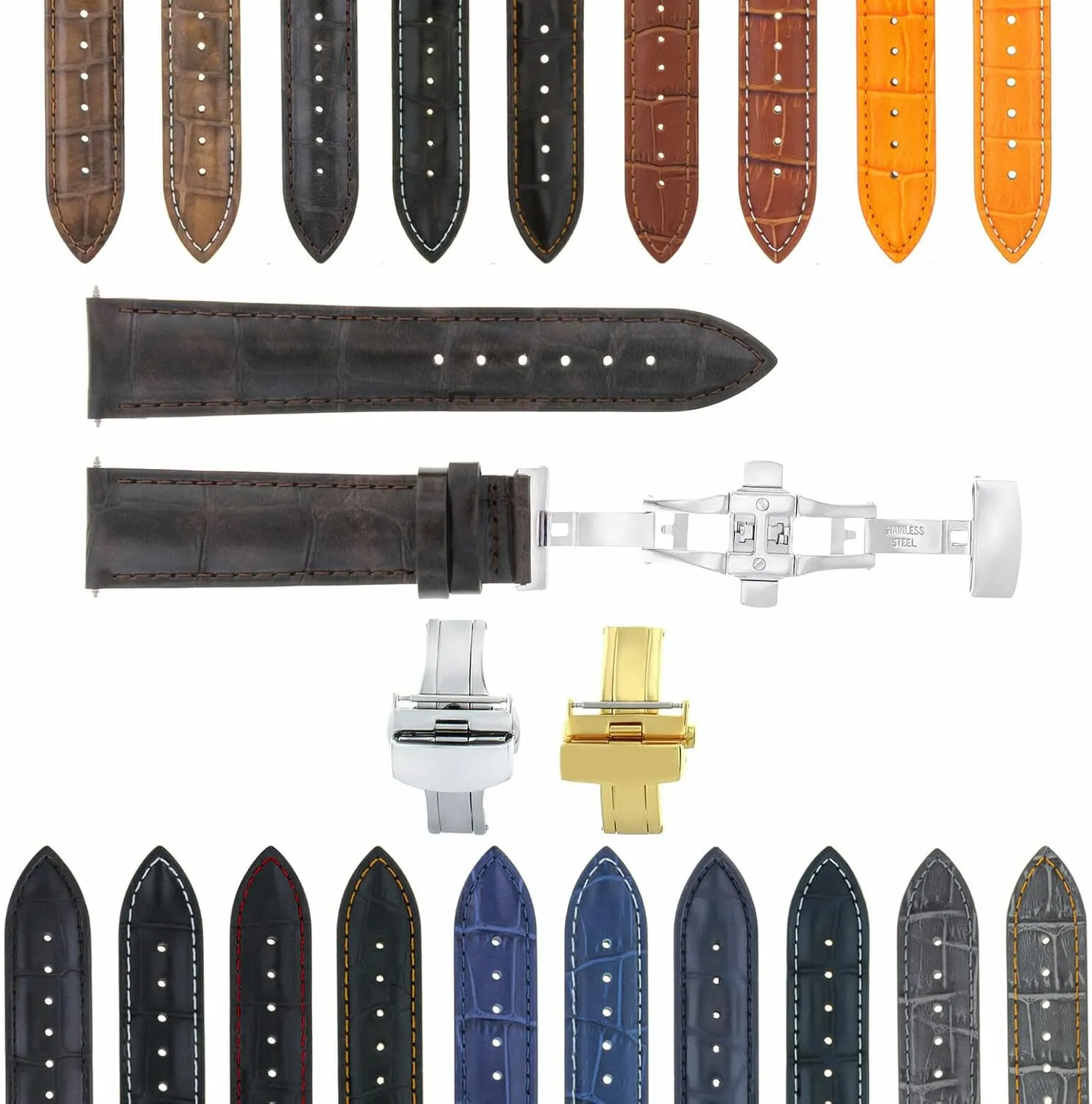 Ewatchparts 17-24mm Leather Watch Band Strap With Deployment Clasp Compatible With Panerai Watch 3B
