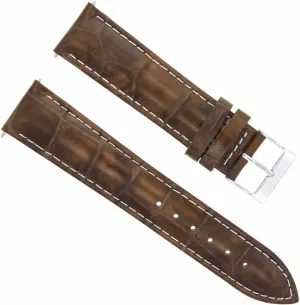 Ewatchparts 18mm Leather Watch Band Strap Compatible With 35mm Longines Conquest Light Brown With White Stitching