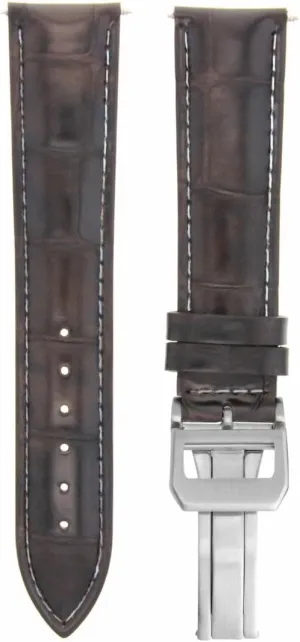 Ewatchparts 19mm Leather Watch Band Strap Clasp Compatible With IWC Pilot Portugese Watch Dark Brown With White Stitching