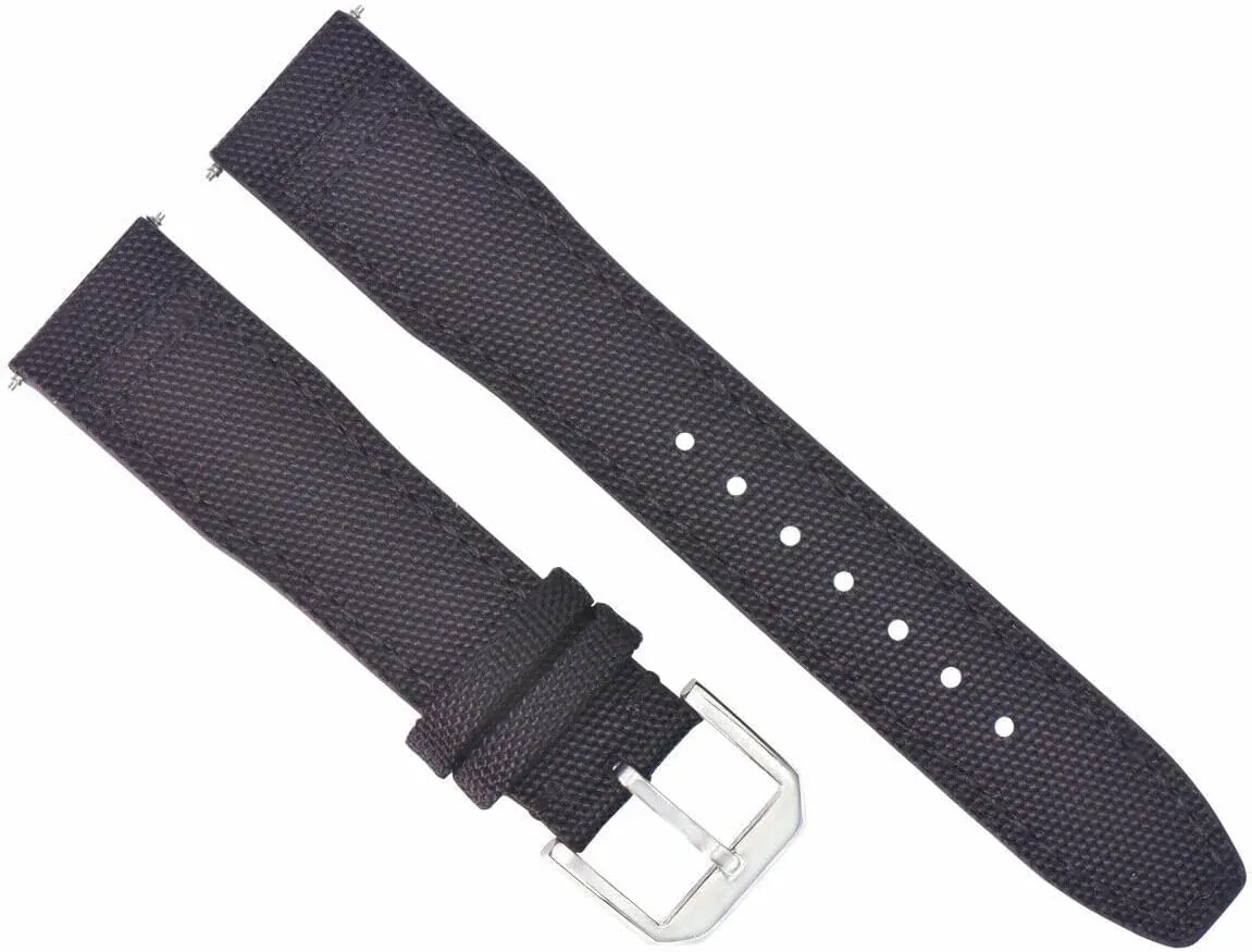Ewatchparts 20mm Canvas Leather Watch Band Strap Compatible With IWC Pilot Top Gun Portuguese Black