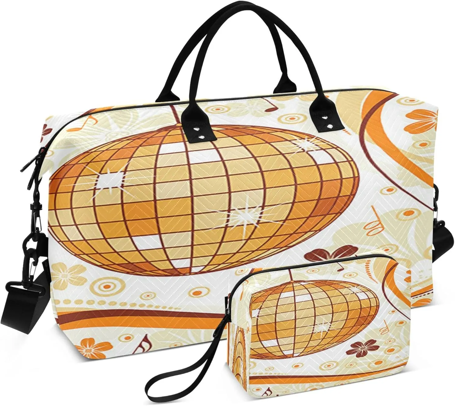 Exnundod Women Weekender Bags Autumn Floral Disco Ball Travel Duffel Bags Carry On Overnight Bag Large Hospital Tote Luggage