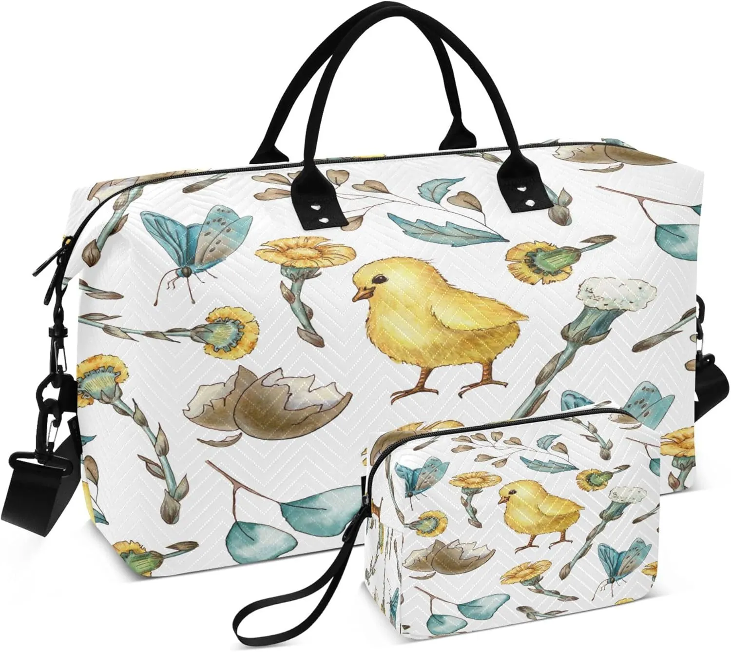 Exnundod Women Weekender Bags Floral Duckling Butterfly Travel Duffel Bags Carry On Overnight Bag Watercolor Large Hospital Tote Luggage