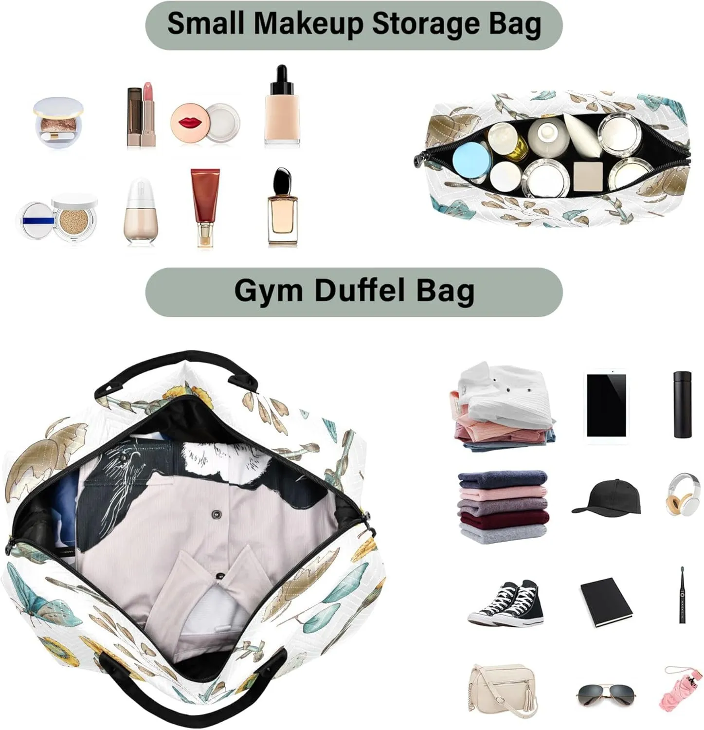 Exnundod Women Weekender Bags Floral Duckling Butterfly Travel Duffel Bags Carry On Overnight Bag Watercolor Large Hospital Tote Luggage