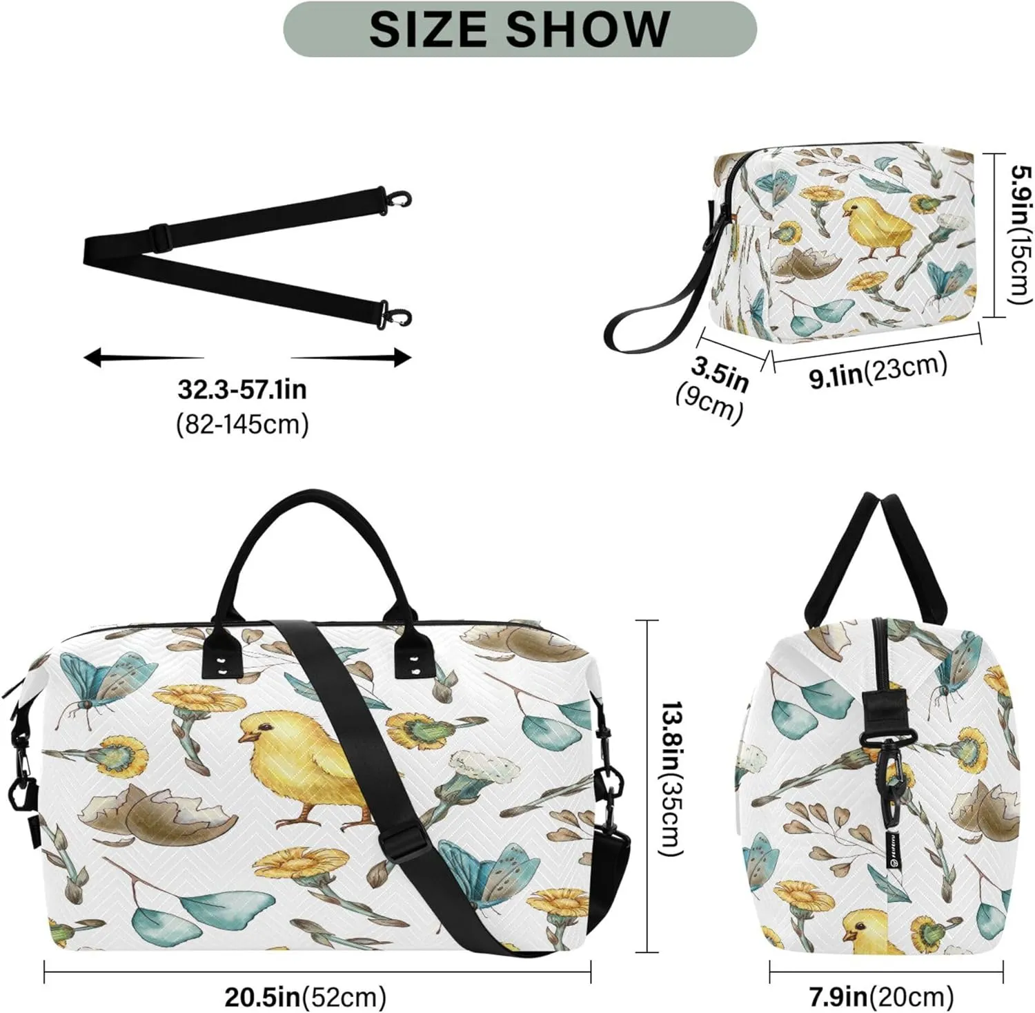 Exnundod Women Weekender Bags Floral Duckling Butterfly Travel Duffel Bags Carry On Overnight Bag Watercolor Large Hospital Tote Luggage