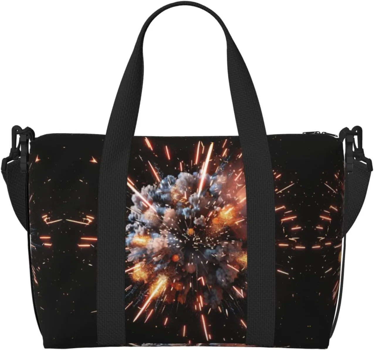 Explosion Firework 3d Zippered Tote Bags For Women,Duffle Bag For Men,Spacious Travel Bag For Weekend Getaways