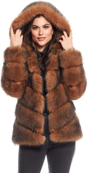 Fabulous-Furs Donna Salyers Fox Faux Fur Chateau Chevron Hooded Coat