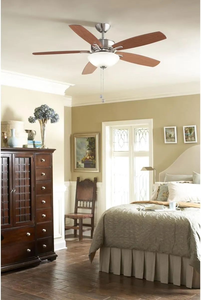 Fanimation Aire Deluxe - 52 inch - Brushed Nickel with Cherry/Dark Walnut Blades and LED Bowl Light Kit with Pull-Chain - FP6285BBN