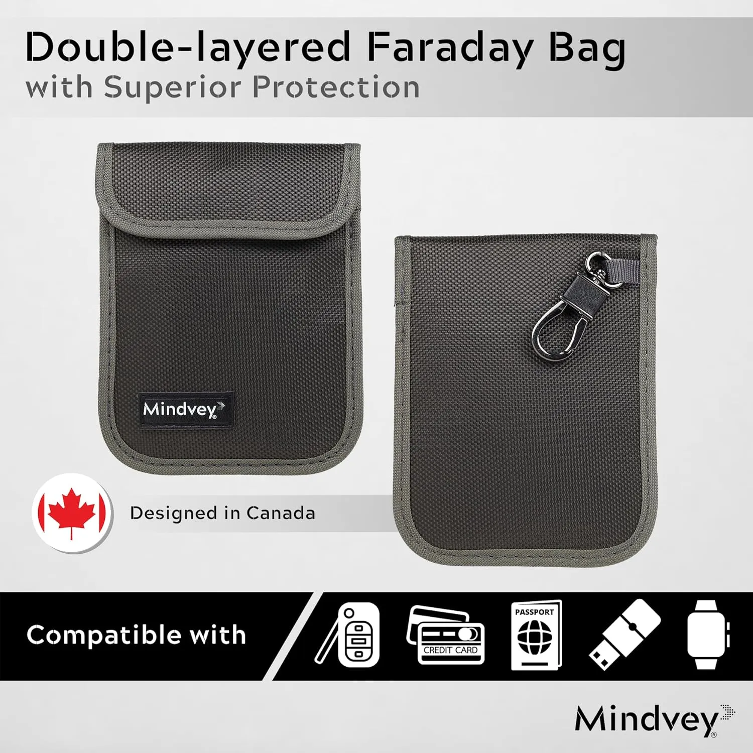Faraday Bags for Car Key Fobs, Credit Cards, Smart Watches/Data Privacy, Electronic Device Security, Anti-Hacking Card Protection 5G RF & RFID Shielding (2, Dark Gray)