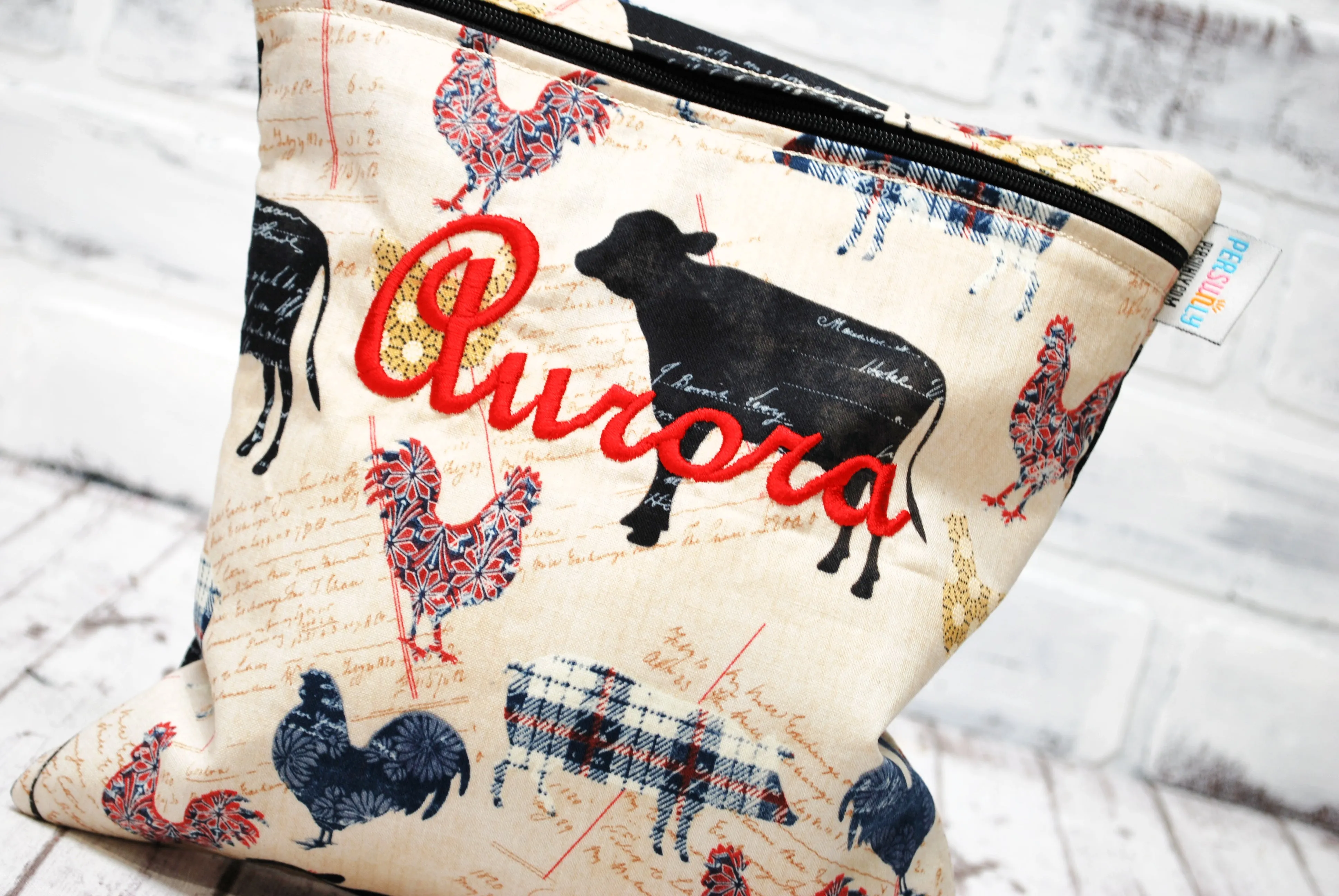 Farmhouse Plaid Animals Personalized Reusable Bag