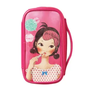FASCY Korean Beauty Handle Pouch Water-Resistant Travel On The Go Zipper Womens Girls Nylon Carrying Case for Cosmetics, Makeup, Toiletry, Accessories Container, Makeup Tina