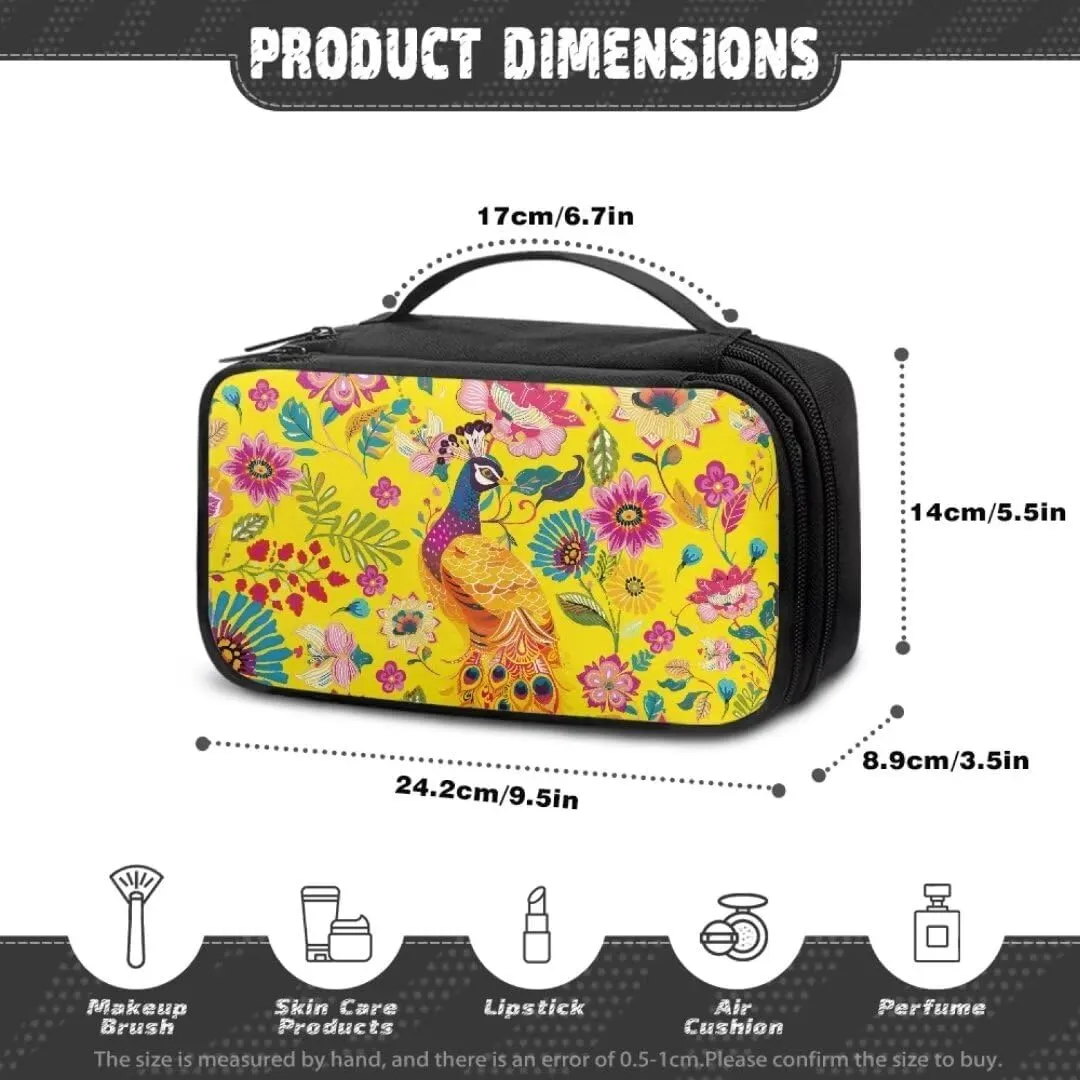 Fashion Makeup Bag for Women Floral Peacock Travel Make Up Organizer Bag Large Capacity Storage Bag,Birthday Gift