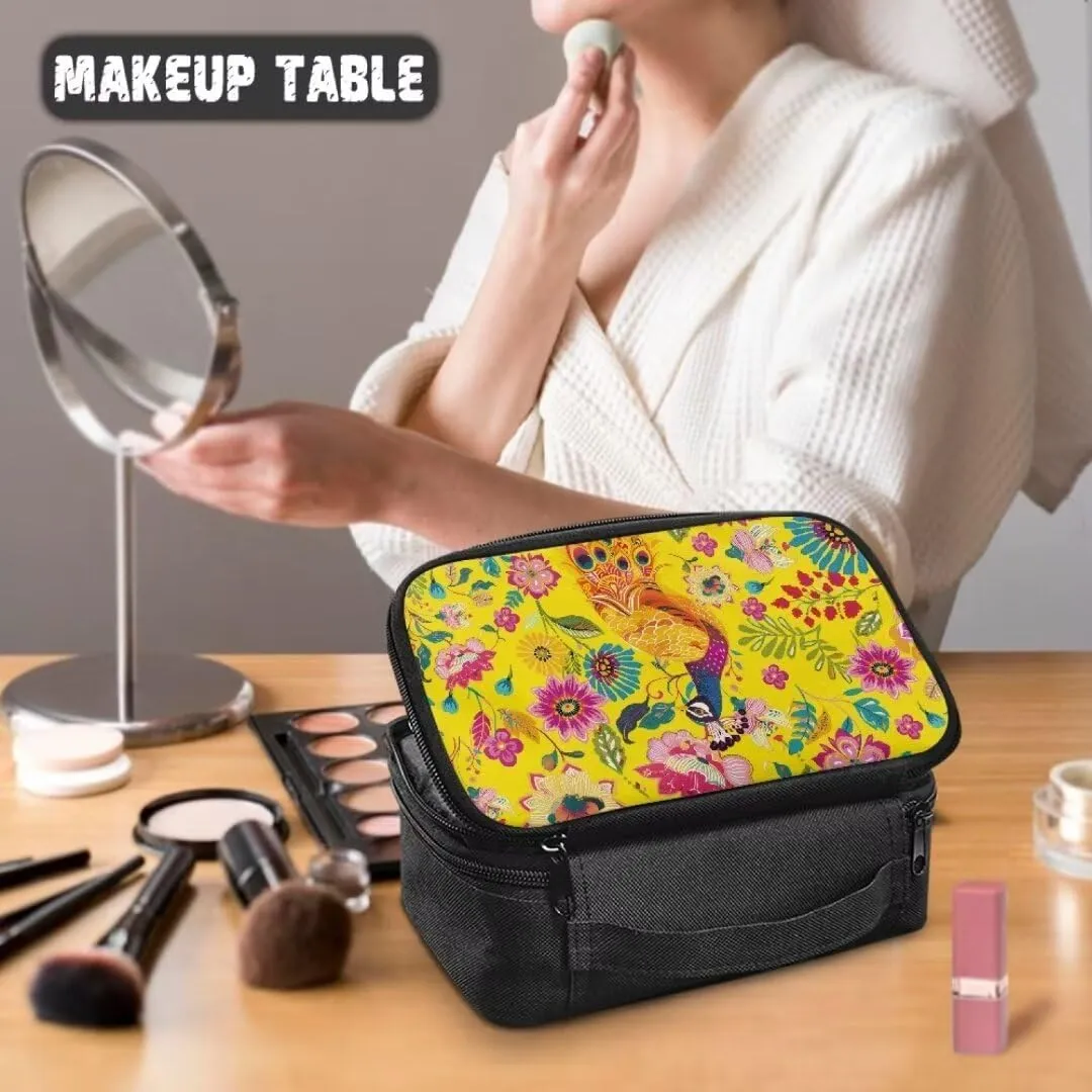 Fashion Makeup Bag for Women Floral Peacock Travel Make Up Organizer Bag Large Capacity Storage Bag,Birthday Gift