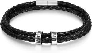 Father's Day Gifts Dad Bracelet Personalized Bead Bracelet for Men Custom Name Bracelet for Father Leather Bracelet Fathers Day Jewelry Gifts for Men Husband Grandpa