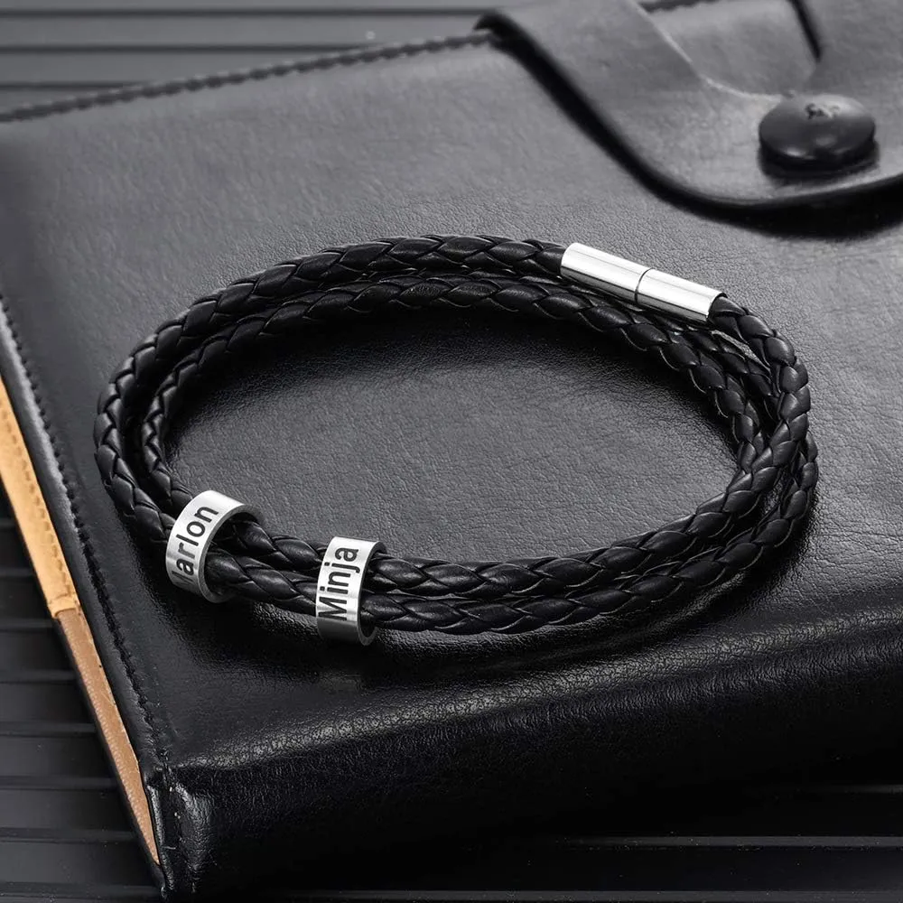 Father's Day Gifts Dad Bracelet Personalized Bead Bracelet for Men Custom Name Bracelet for Father Leather Bracelet Fathers Day Jewelry Gifts for Men Husband Grandpa