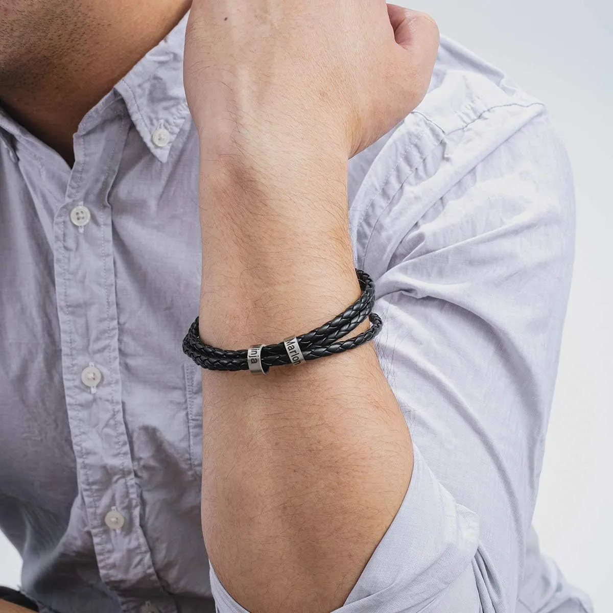 Father's Day Gifts Dad Bracelet Personalized Bead Bracelet for Men Custom Name Bracelet for Father Leather Bracelet Fathers Day Jewelry Gifts for Men Husband Grandpa
