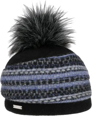 Faux Fur Pom Milled Wool Hat Women Navy One Size, 6 7/8-7 1/2