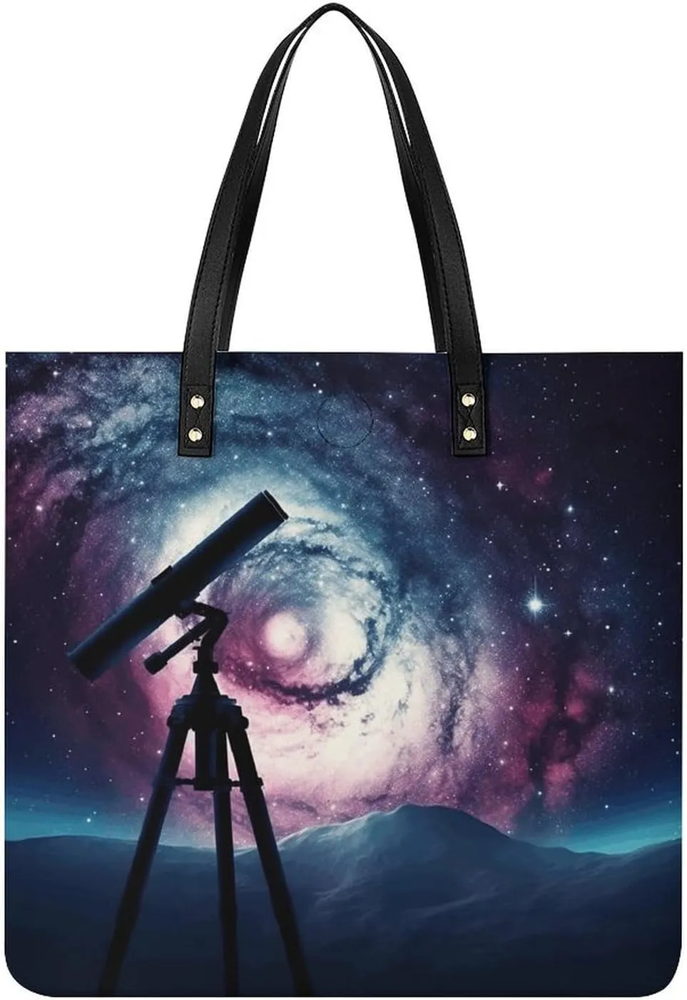 Faux Leather Hangbag for Women,Space Galaxy with Telescope Print Tote Bags,Leather Big Purses And Handbags for Work Dating Travel Shopping